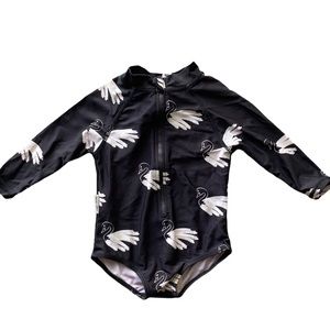 Tiny Tribe Long Sleeve Black One Piece Bathing Suit with White Swans